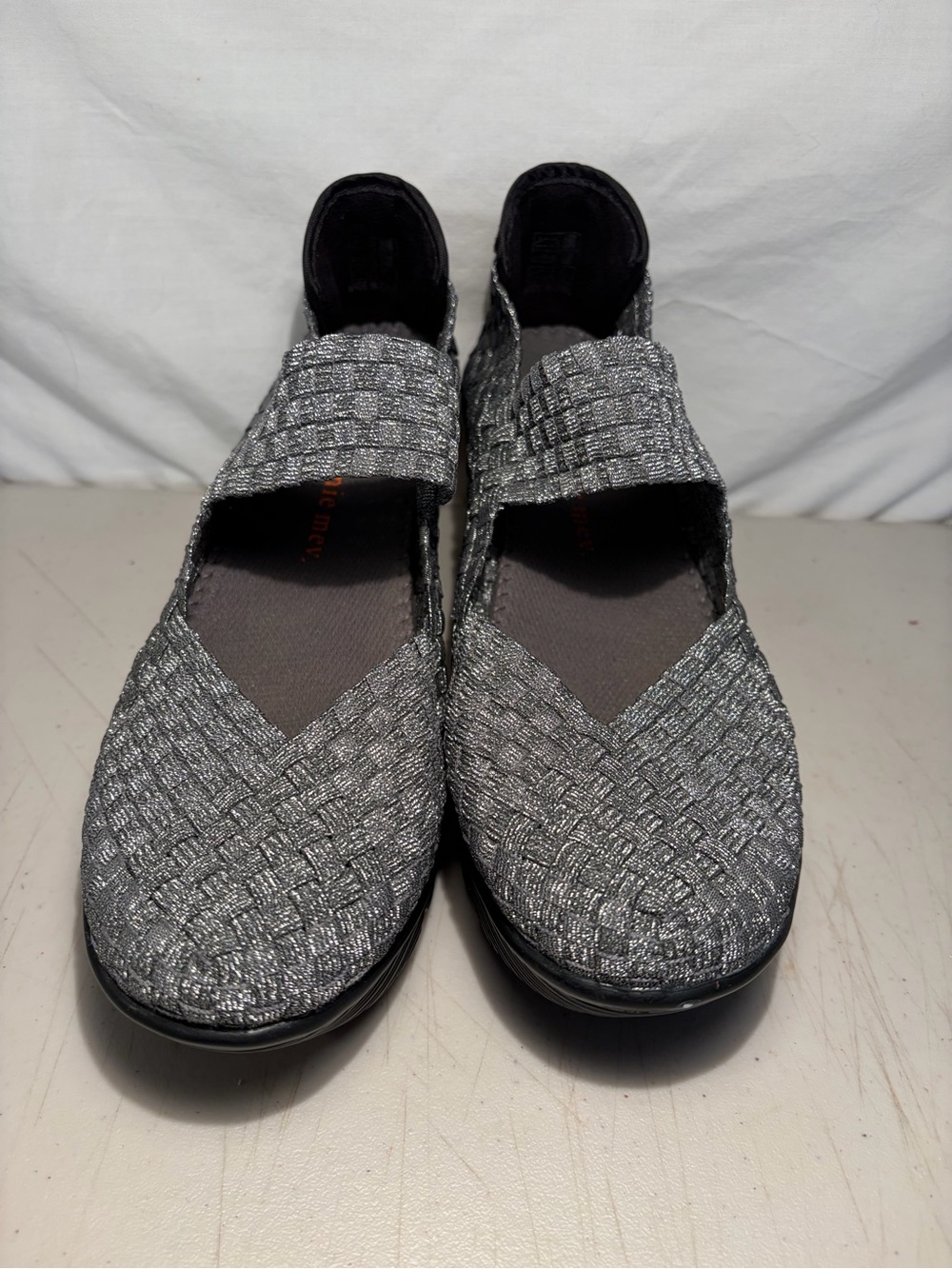 Bernie Mev woven Lilia Women’s Metallic Silver Mary Jane Comfort Shoes 39/8.5